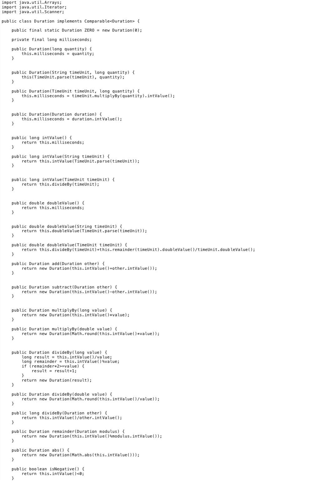 import java.util.Arrays; import java.util.Iterator; import java.util.Scanner; public class Duration implements Comparable<Dur