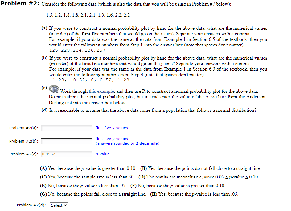 Solved Problem #2: Consider The Following Data (which Is | Chegg.com