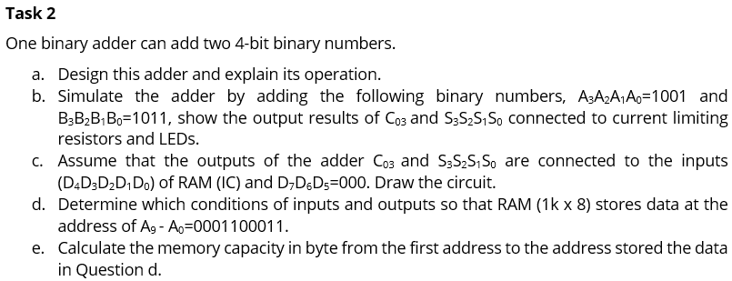 Solved One Binary Adder Can Add Two 4-bit Binary Numbers. A. | Chegg.com