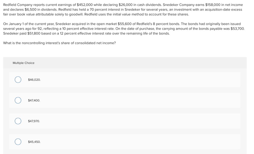 Solved Redfield Company reports current earnings of 452,000