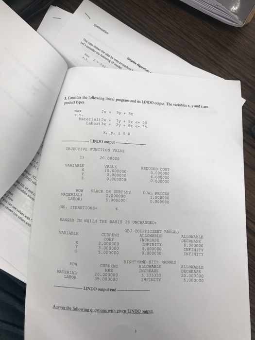 Solved Consider the following linear program and its LINDO | Chegg.com