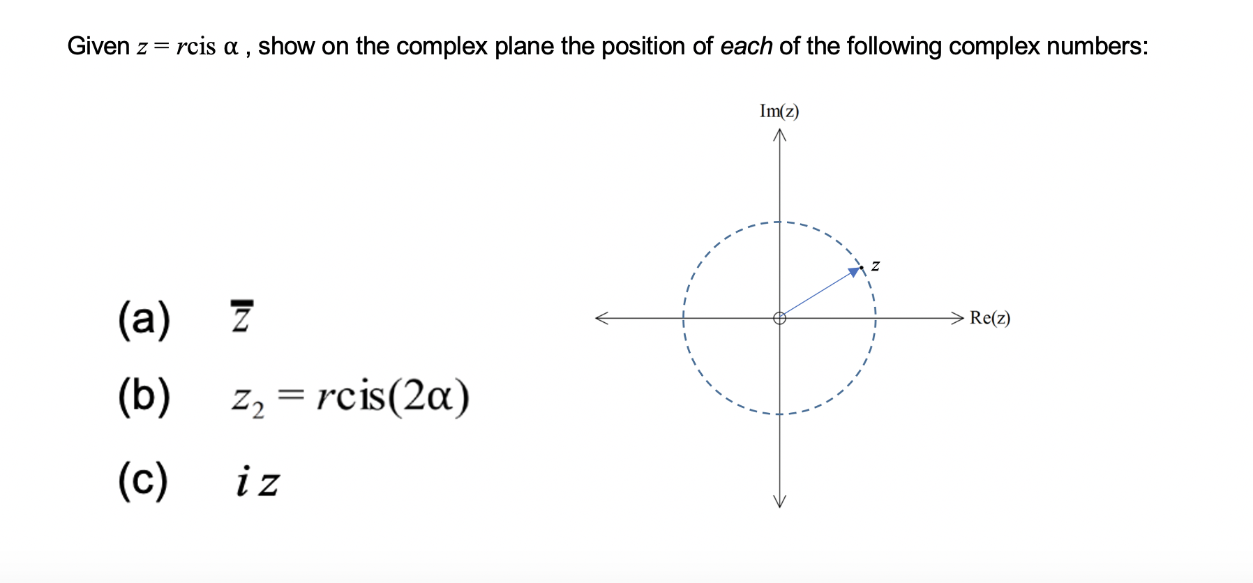 Solved Given Z Rcis A Show On The Complex Plane The