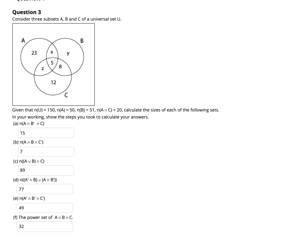 Solved Question 3 Consider Three Subsets A B And C Of A Chegg Com