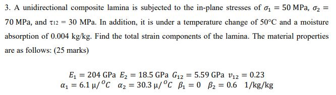 Solved 3. A unidirectional composite lamina is subjected to | Chegg.com