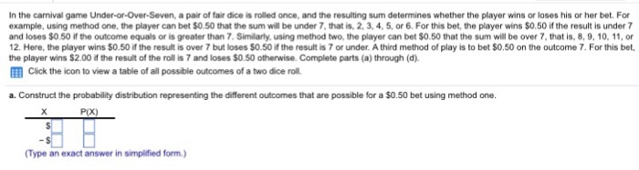 Solved In the carnival game Under-or-Over-Seven, a pair of | Chegg.com