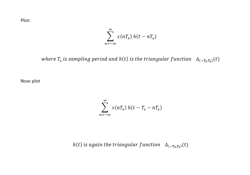 Solved Plot: ∑n=−∞∞x(nTs)h(t−nTs) where Ts is sampling | Chegg.com