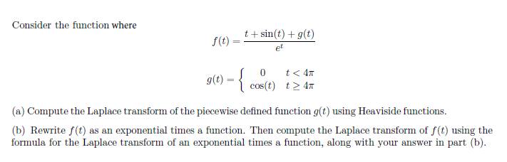 Solved Consider the function where t + sin(t) +g(t) f(t) 0 | Chegg.com