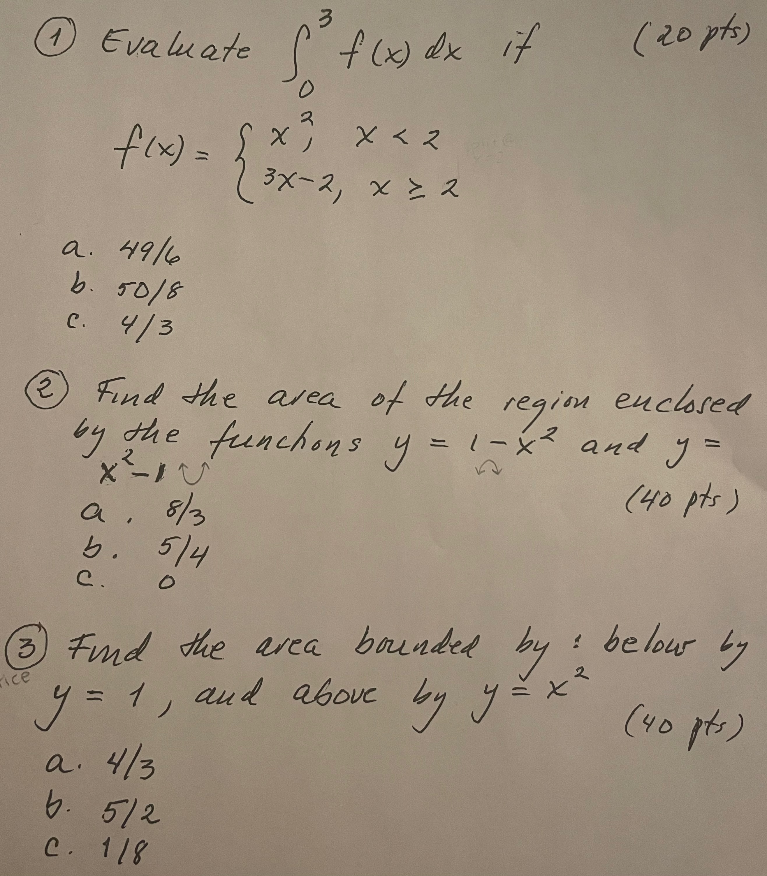 Solved 1 Evaluate ∫03f X Dx If 20pts