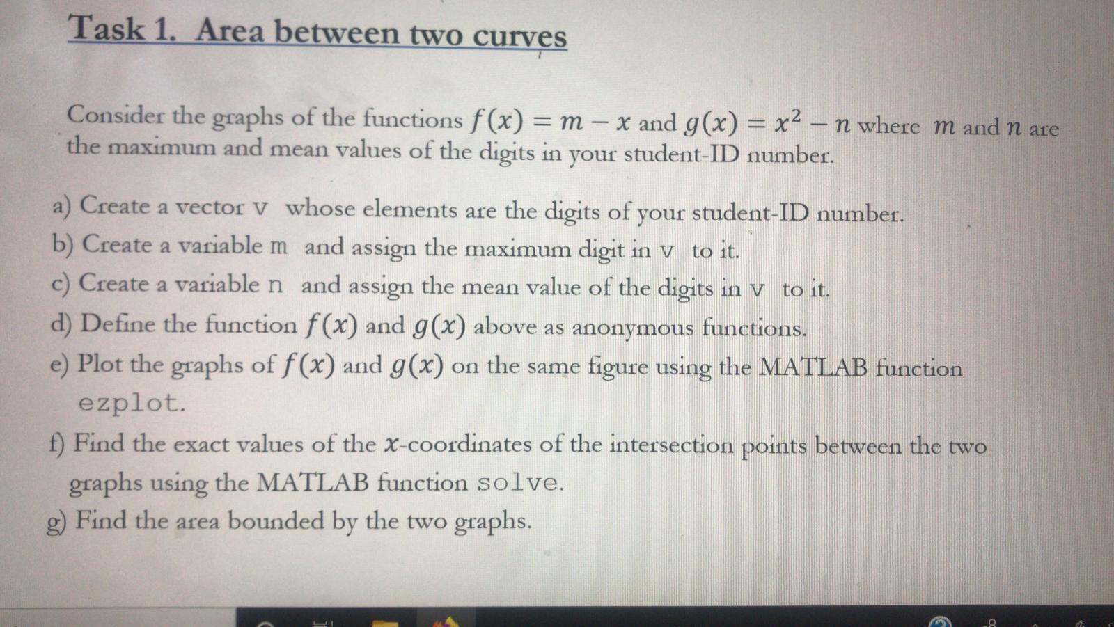 Solved Task 1. Area between two curves Consider the graphs | Chegg.com