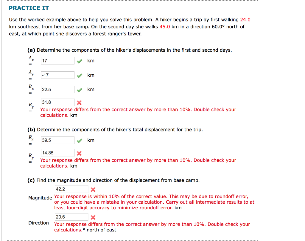 Benjamin Hiking Math Question Solved PRACTICE IT Use the worked example above to help you | Chegg.com
