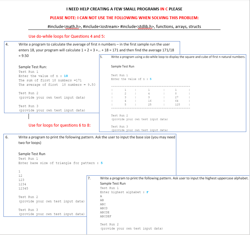 Solved I NEED HELP CREATING A FEW SMALL PROGRAMS IN C PLEASE | Chegg.com