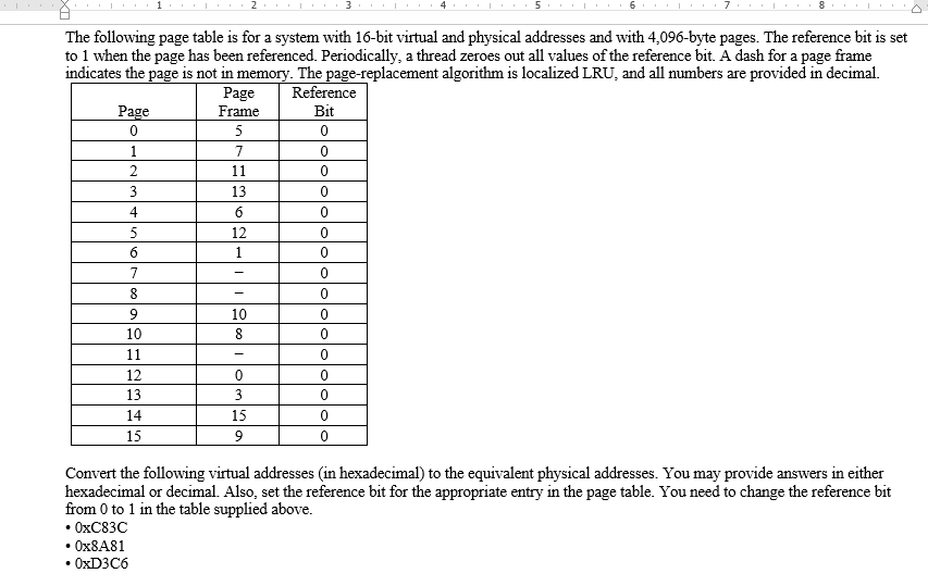 Solved Page 0 1 2 3 4 5 6 7 8 The following page table is | Chegg.com