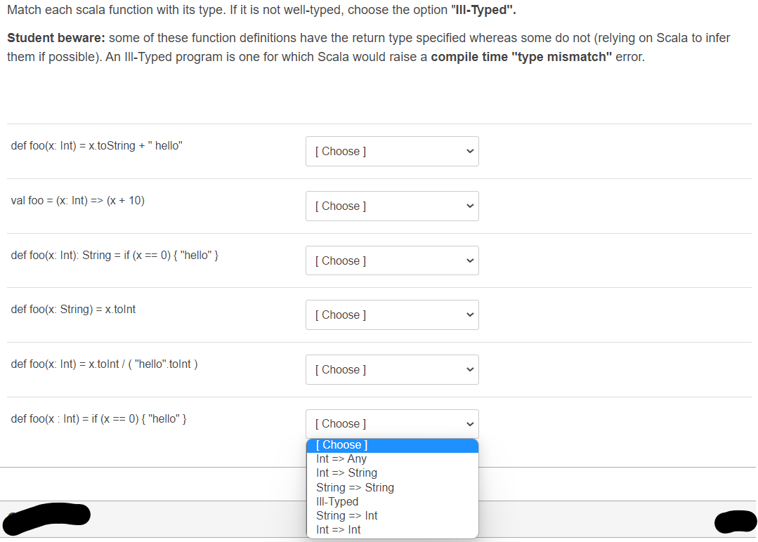 Solved Match each scala function with its type. If it is not