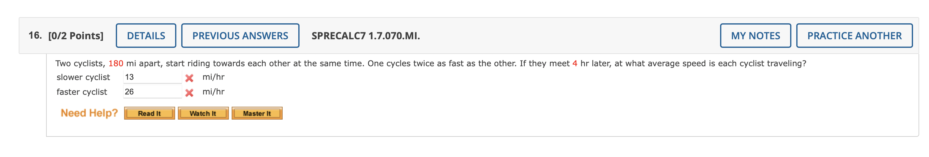 Solved slower cyclist * mi/hr faster cyclist * mi/hr Need | Chegg.com
