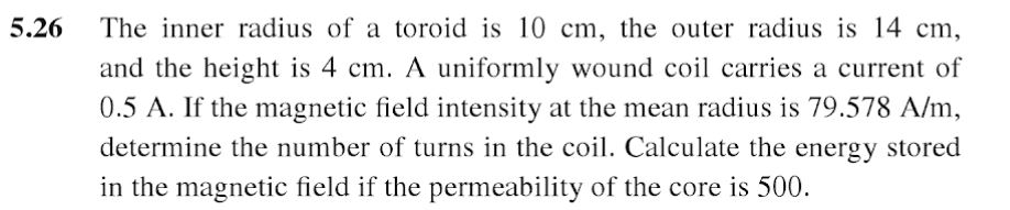 Solved 5.26 The inner radius of a toroid is 10 cm, the outer | Chegg.com