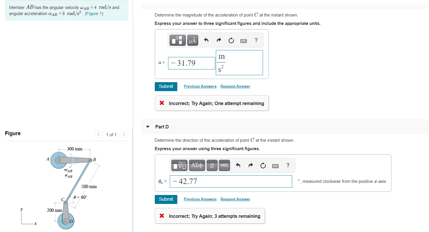 Solved Member AB Has The Angular Velocity WAB = 4 Rad/s And | Chegg.com