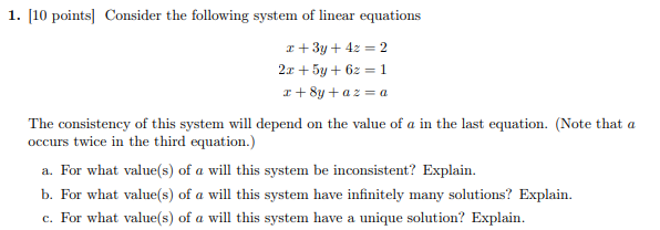 Solved 1. [10 points) Consider the following system of | Chegg.com