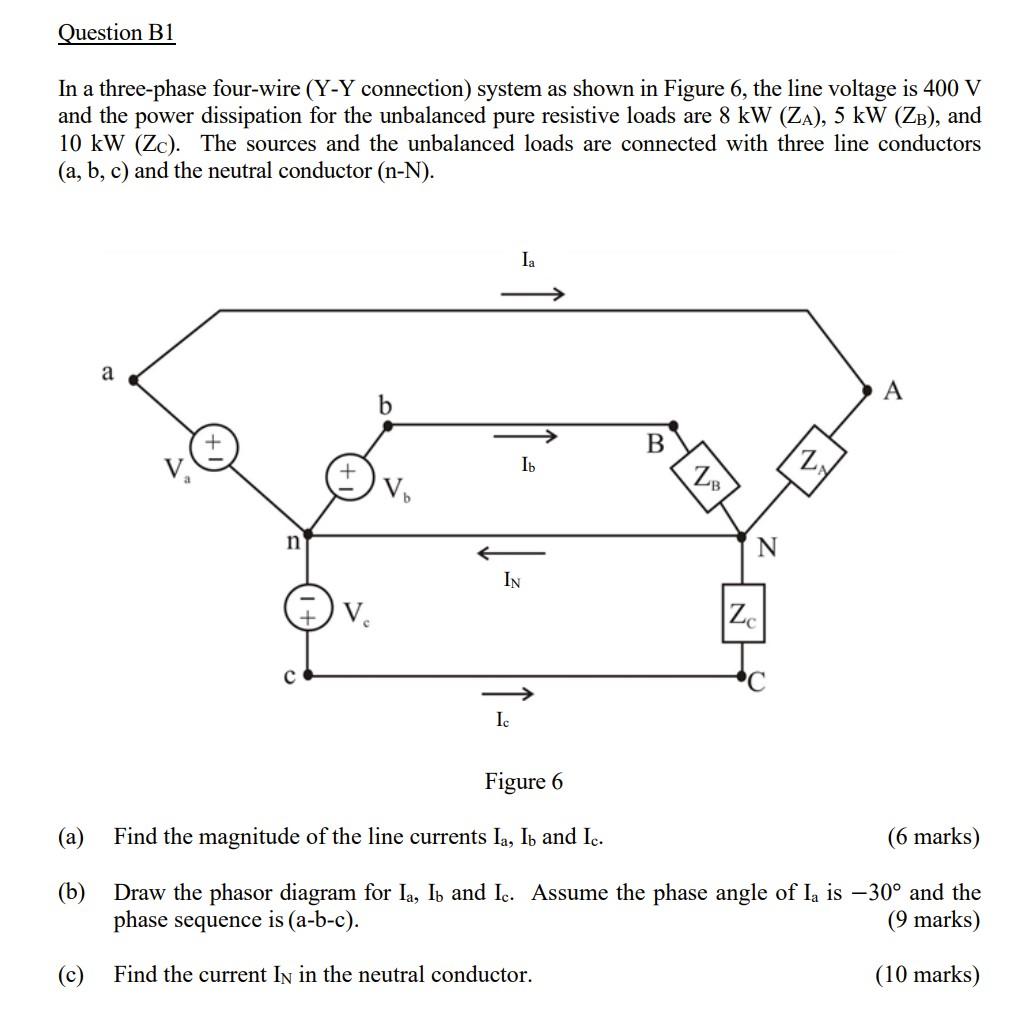 Solved Question B1 In a three-phase four-wire (Y-Y | Chegg.com