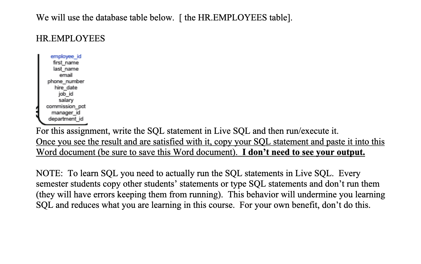 Solved Write (and run) the SQL statement that would display | Chegg.com