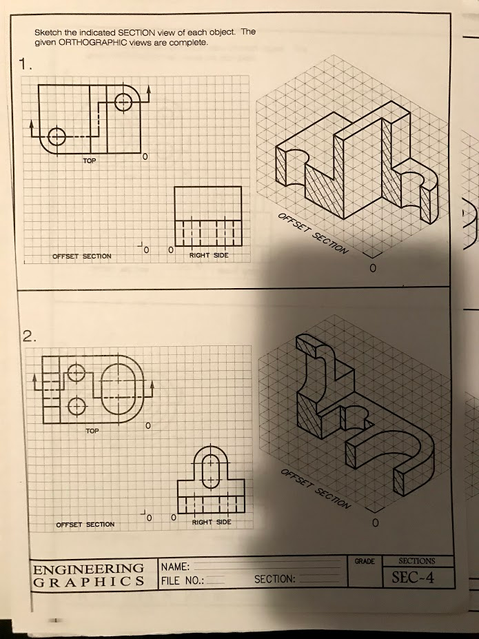 Solved Sketch the indicated SECTION view of each object. The | Chegg.com