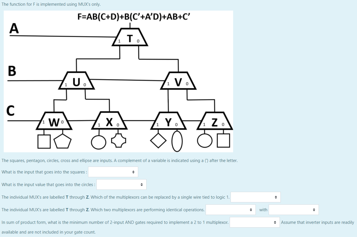 Solved The function for F is implemented using MUX's only. | Chegg.com