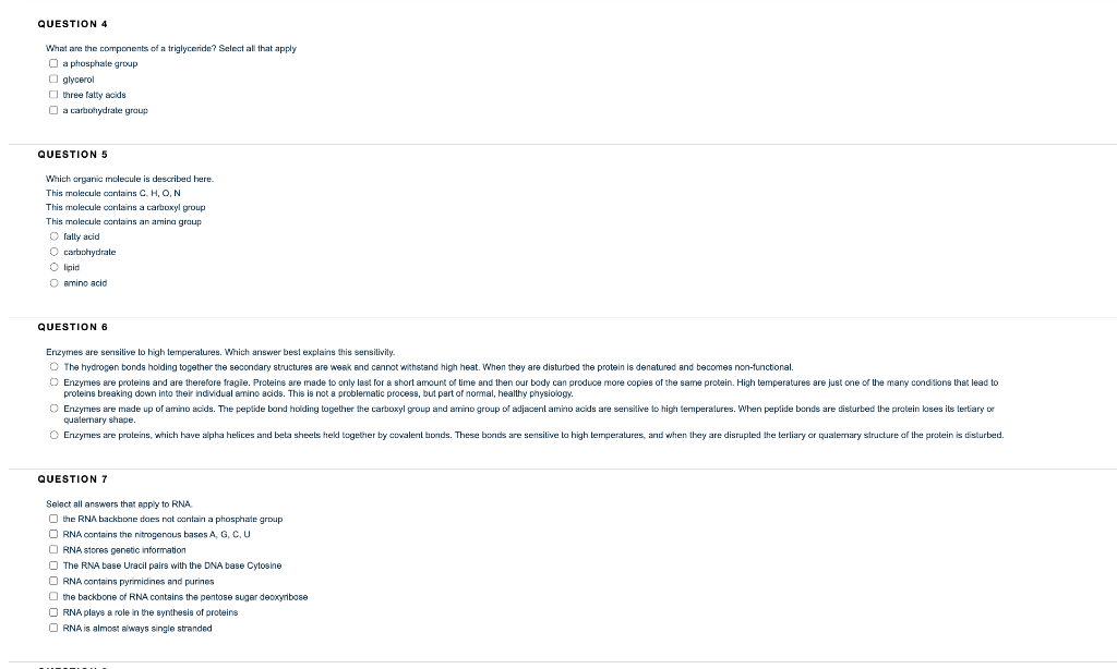 Solved QUESTION 4 What are the components of a triglyceride? | Chegg.com