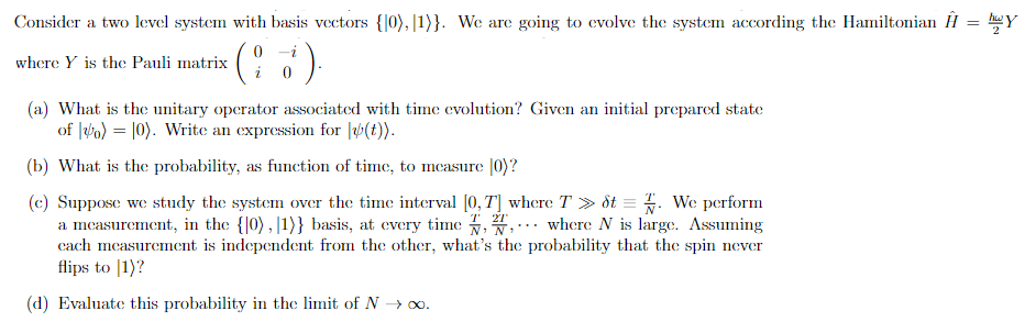 Consider a two level system with basis vectors {10), | Chegg.com