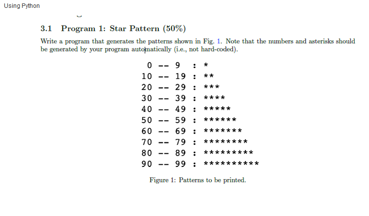 Solved Using Python * --- ** *** 3.1 Program 1: Star Pattern | Chegg.com