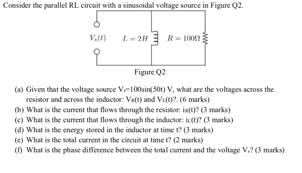 Solved Consider the parallel RL circuit with a sinusoidal | Chegg.com