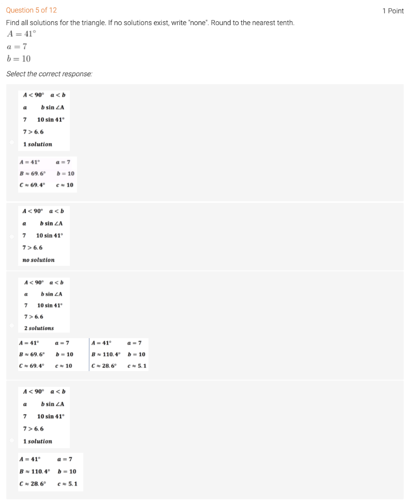 Solved 1 Point Question 5 of 12 Find all solutions for the | Chegg.com