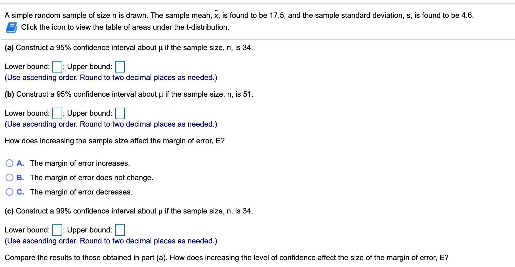 Solved A simple random sample of size n is drawn. The sample | Chegg.com