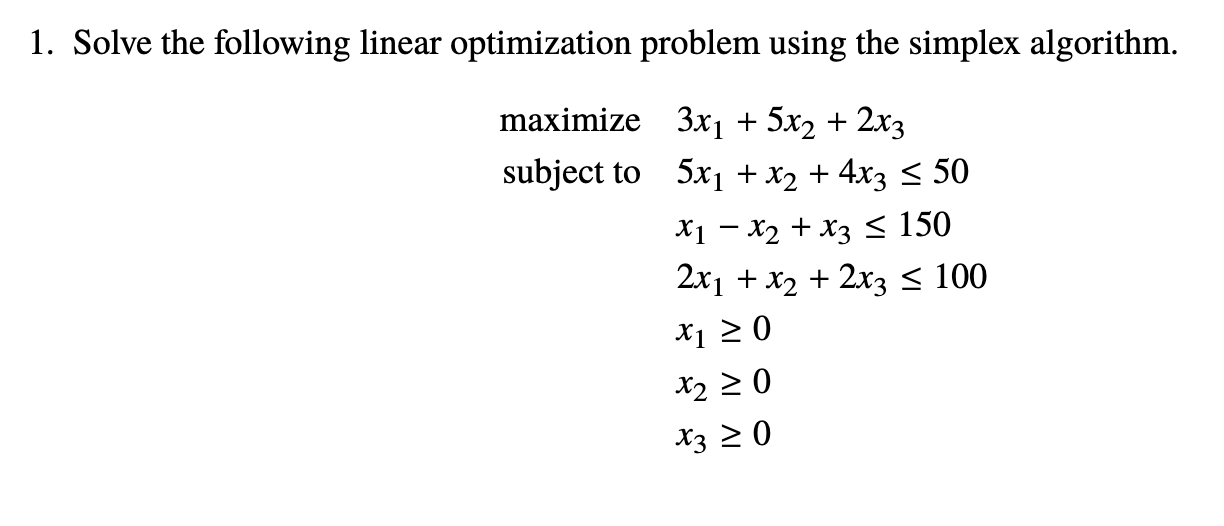 Solved 1. Solve the following linear optimization problem | Chegg.com