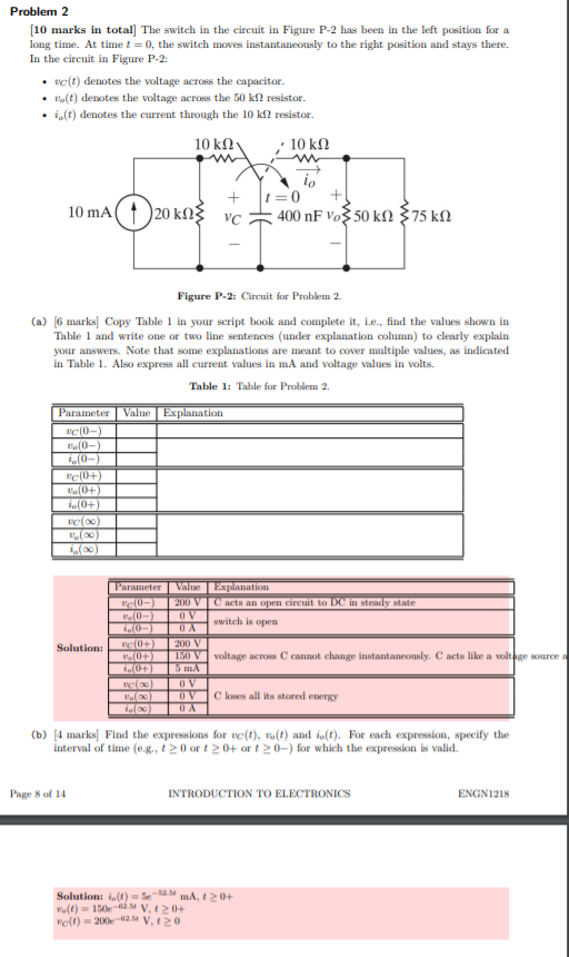 Solved Problem 2 (10 Marks In Total] The Switch In The | Chegg.com