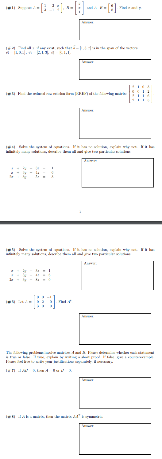 Solved Y 1 Suppose A 1 2 3 2 B And Ab 6 8 Find R Chegg Com