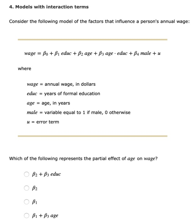 Solved 4. Models with interaction terms Consider the