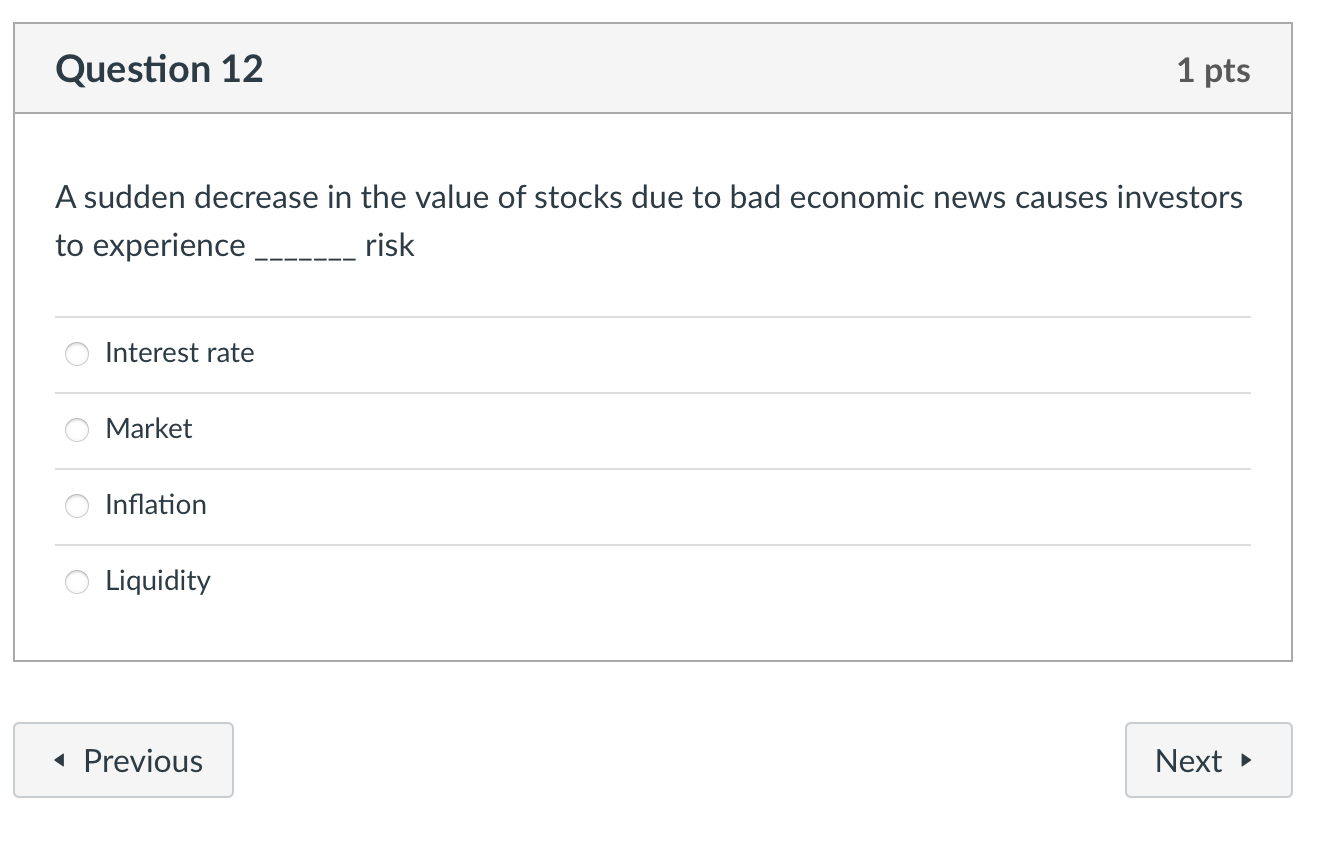 Solved Question 12 A sudden decrease in the value of stocks | Chegg.com