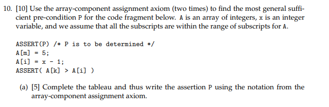 Use the array-component assignment axiom (two times) | Chegg.com