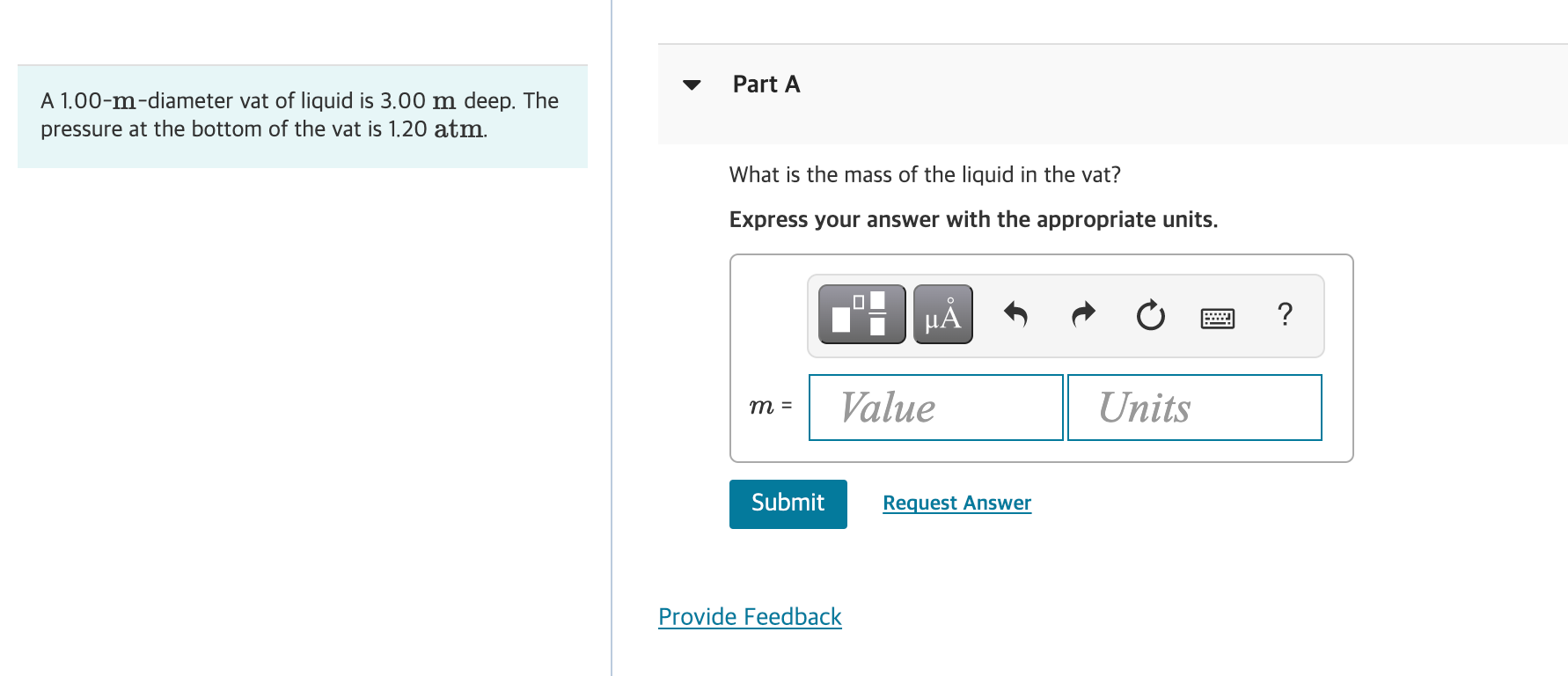 Solved A 1.00-m-diameter vat of liquid is 3.00 m deep. The | Chegg.com