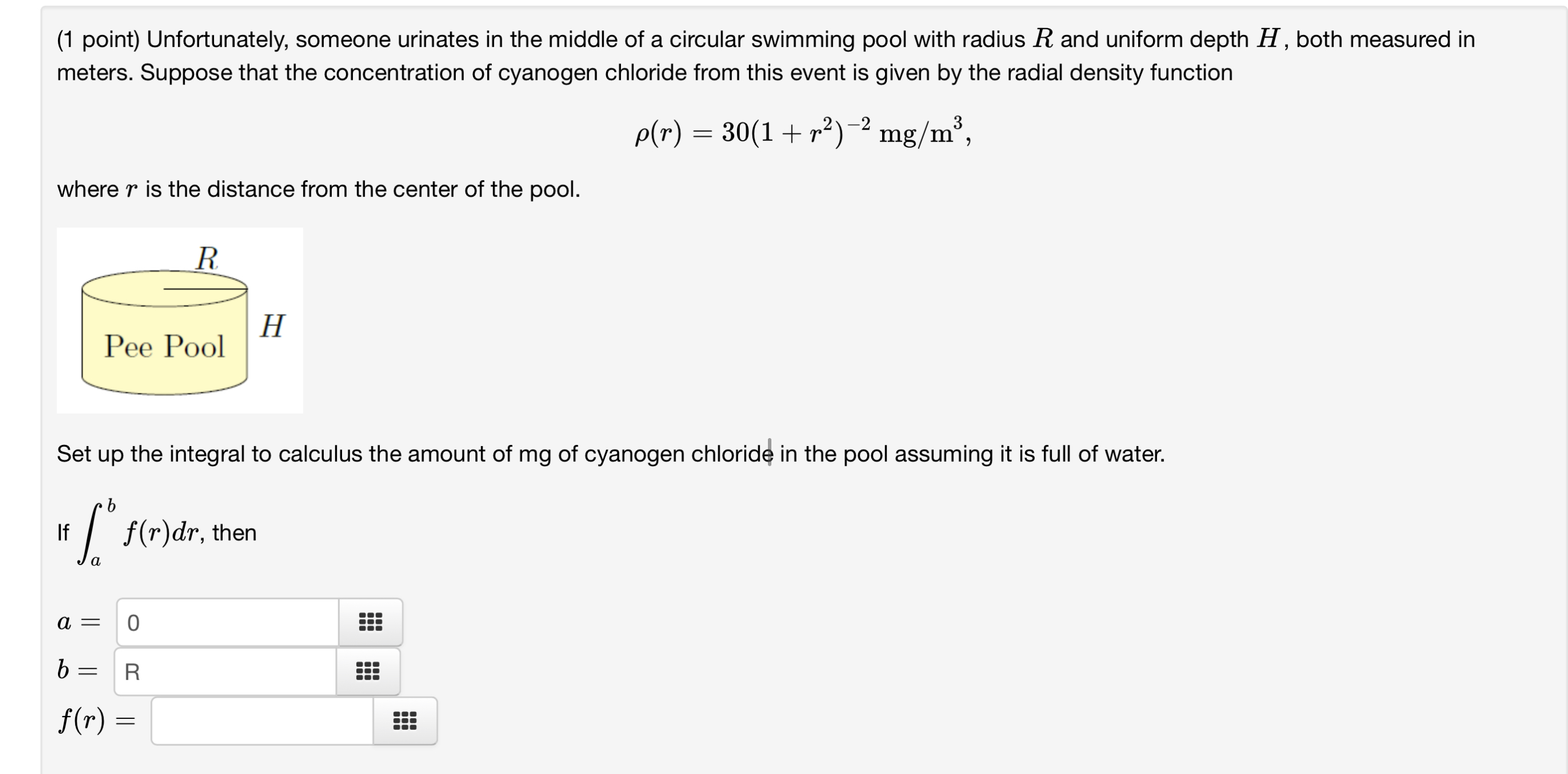 Solved (1 point) Unfortunately, someone urinates in the | Chegg.com
