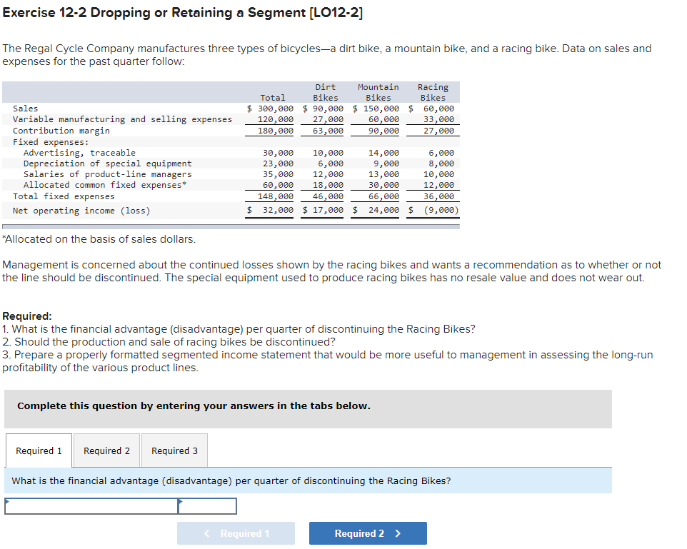 Solved Exercise 12-2 Dropping or Retaining a Segment | Chegg.com