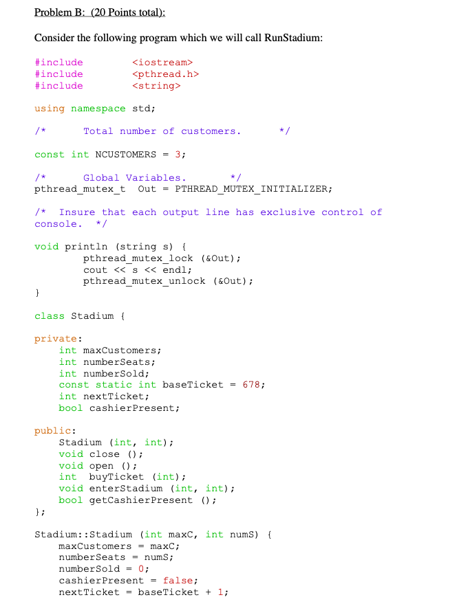 Solved Problem B: (20 Points Total): Consider The Following | Chegg.com