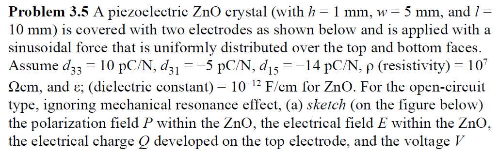 Solved = = Problem 3.5 A piezoelectric ZnO crystal (with h= | Chegg.com