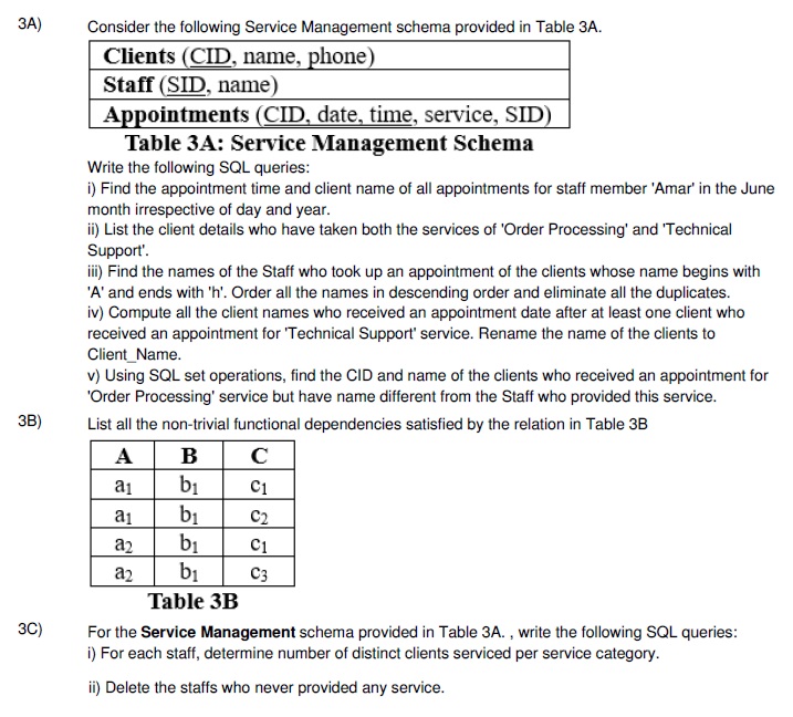 Solved 3A) ﻿Consider the following Service Management schema | Chegg.com