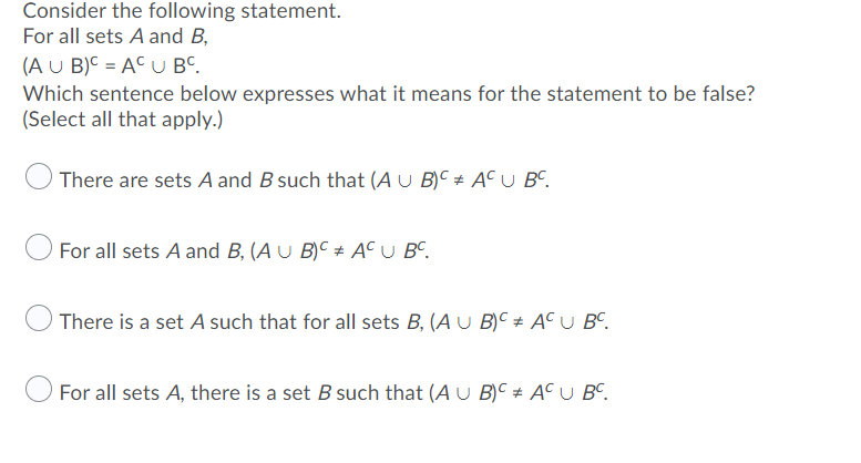 Solved Consider The Following Statement. For All Sets A And | Chegg.com