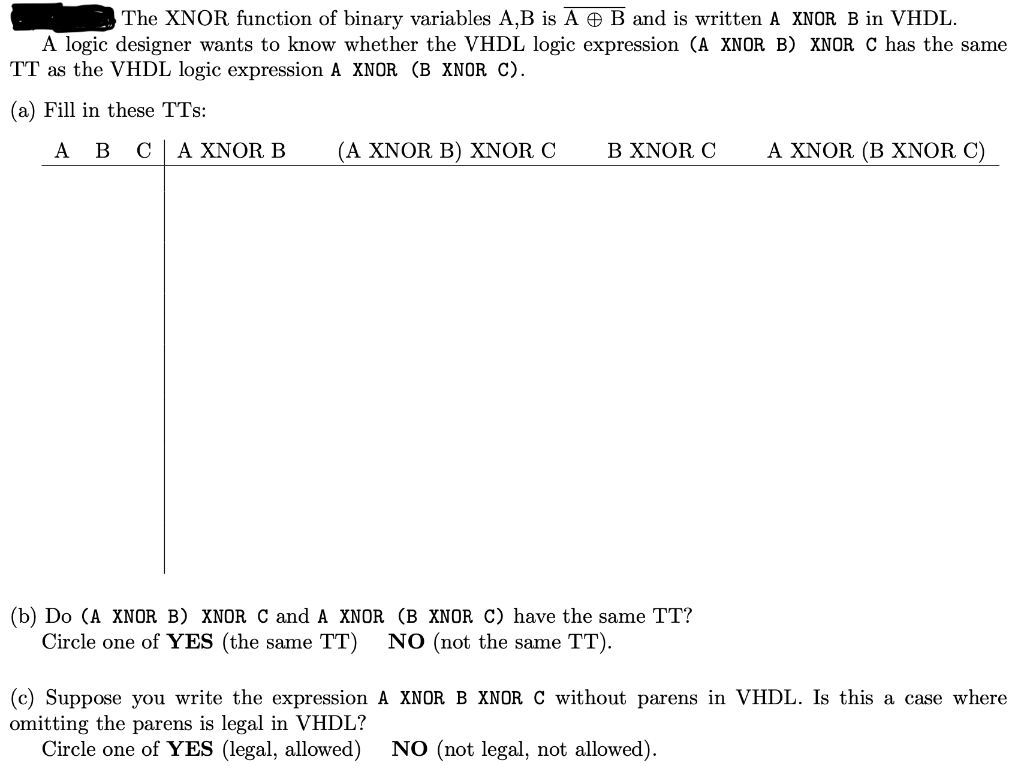 Solved The XNOR function of binary variables A,B is A B and | Chegg.com