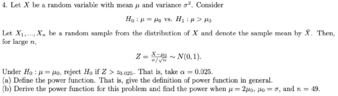 Solved 4. Let X be a random variable with mean p and | Chegg.com