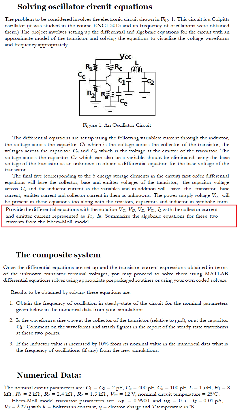 Solving oscillator circuit equations The problem to