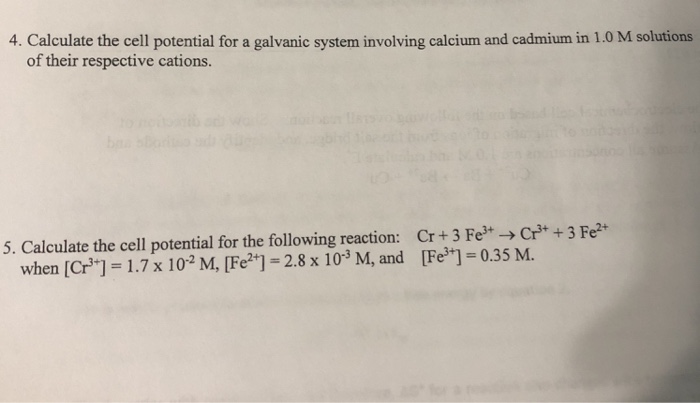 Solved 4. Calculate the cell potential for a galvanic system | Chegg.com