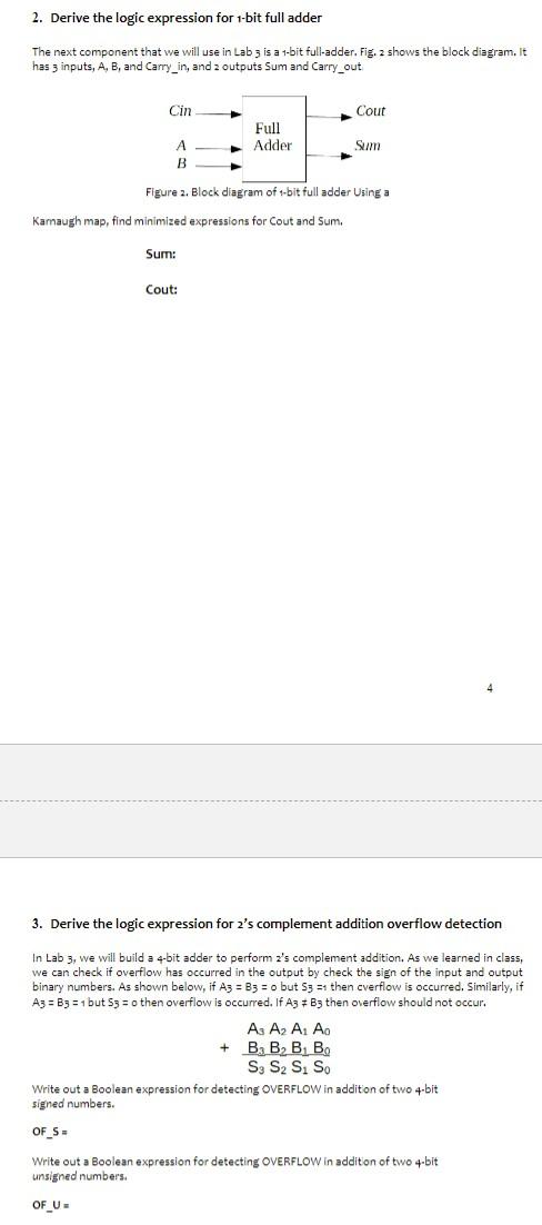 Solved 2. Derive the logic expression for 1-bit full adder | Chegg.com
