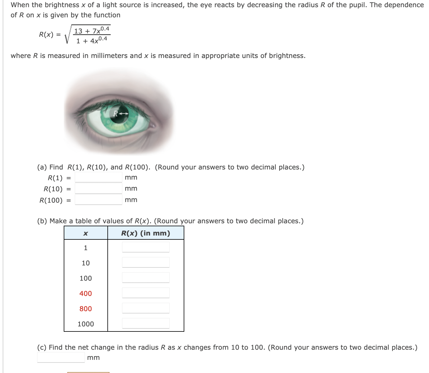 Solved When the brightness x of a light source is increased, | Chegg.com